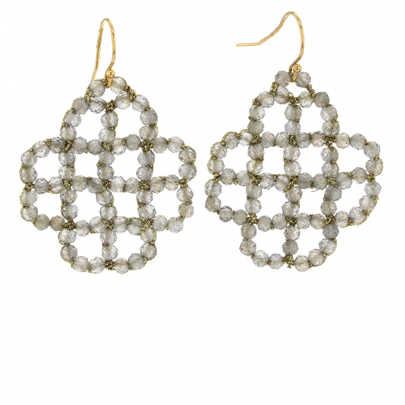Woven Gold Lace Clover Labradorite Earrings