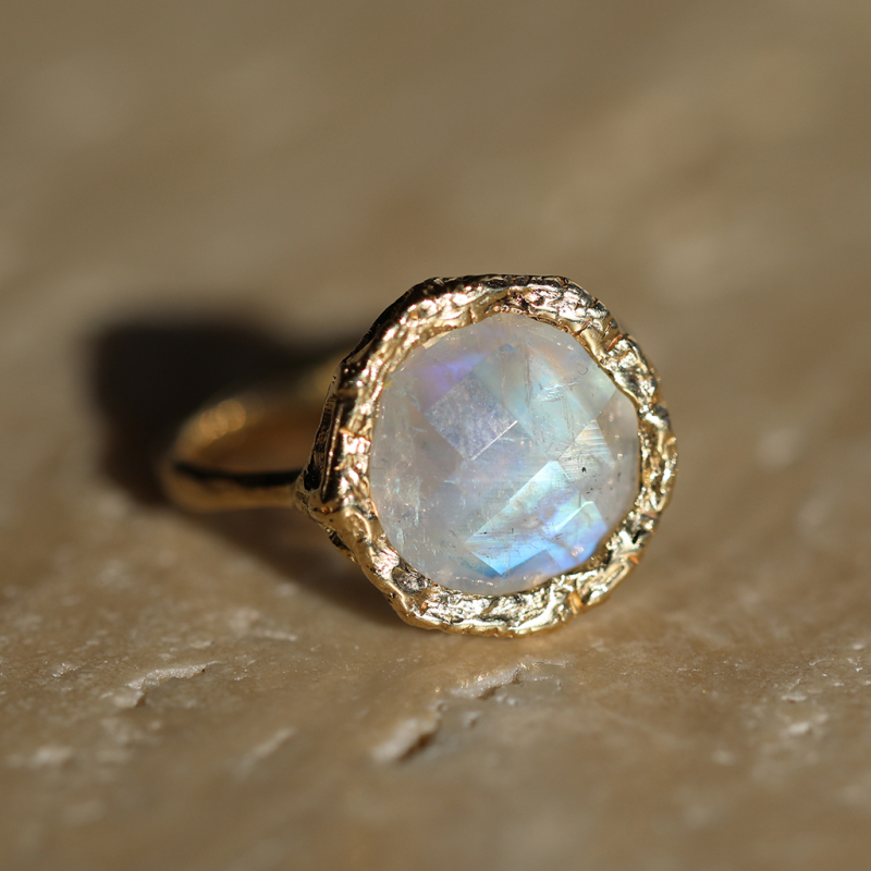 Rainbow Moonstone All 14k Gold Lace Ring