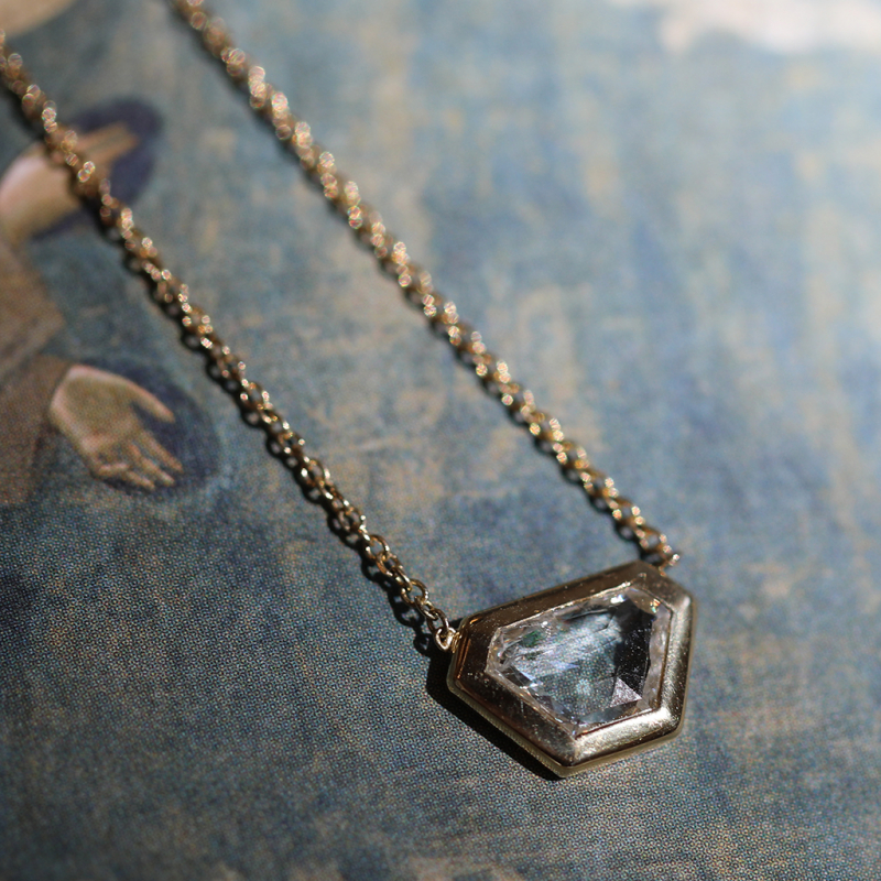 Trapezoidal Rose Cut Diamond 18k Gold Necklace