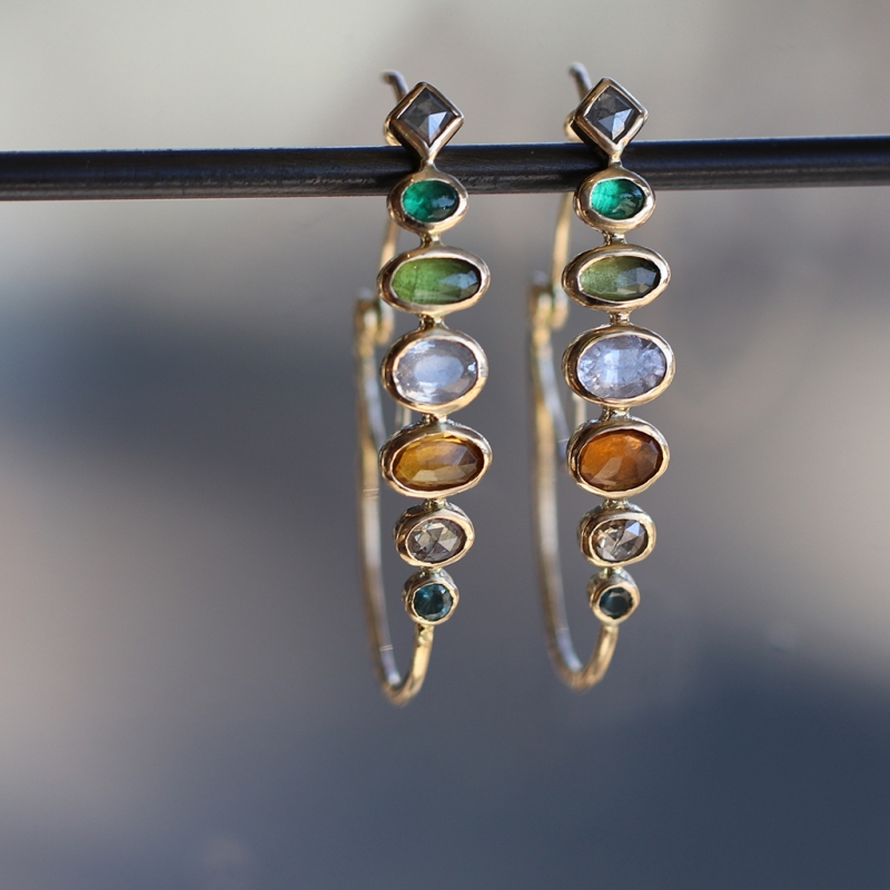 Dorette | Emerald, Diamond Tourmaline and Sapphire Hoop Earrings at ...