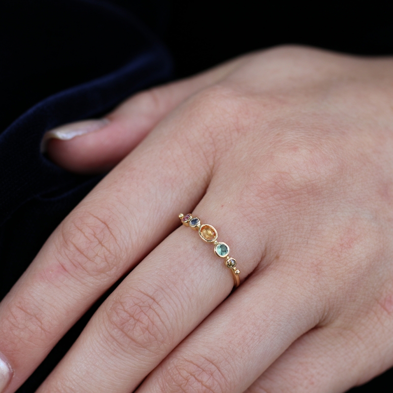 Multi Gemstone Diamond Sapphire Moonstone Ring