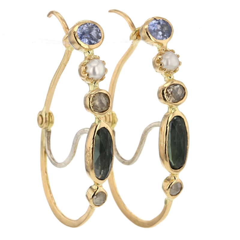Dorette | Sapphire, Pearl and Tourmaline Hoop Earrings at Voiage Jewelry
