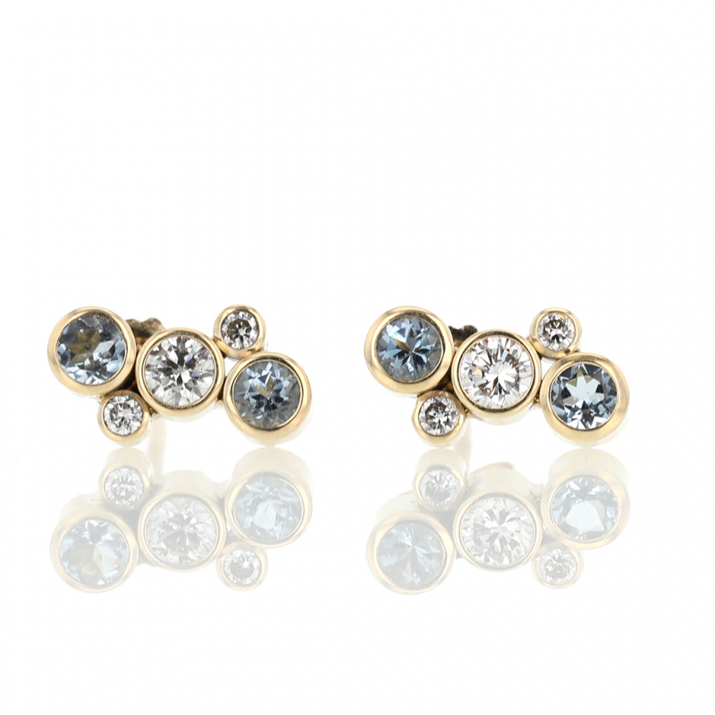 Aquamarine and Diamond Gold Post Stud Earrings