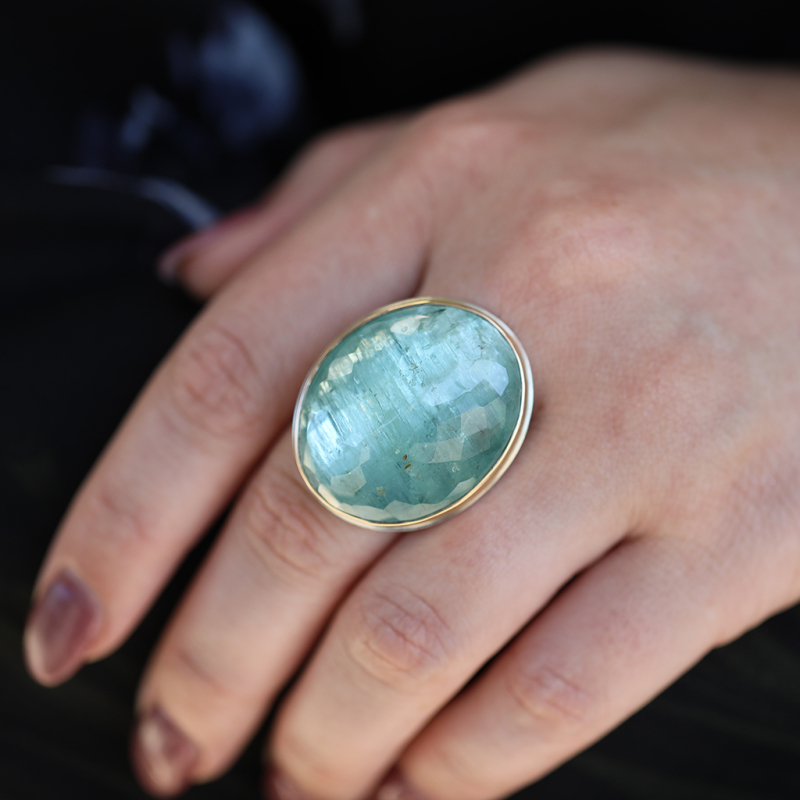 Large oval Faceted Aquamarine Ring