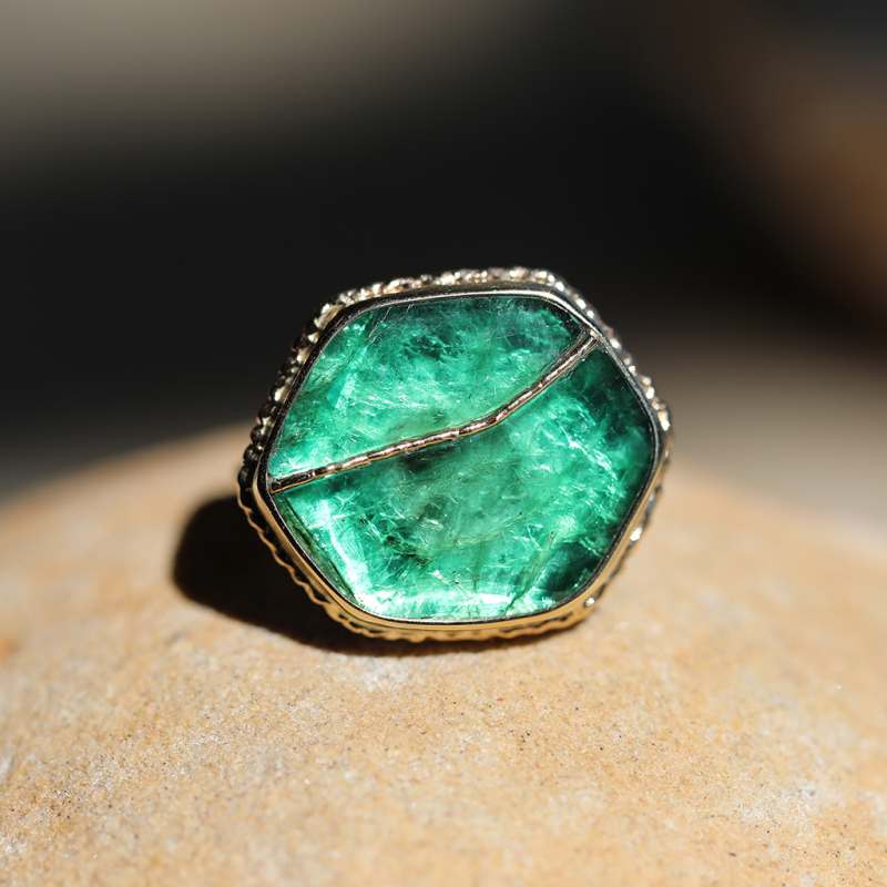 All Gold Emerald Fusion Ring