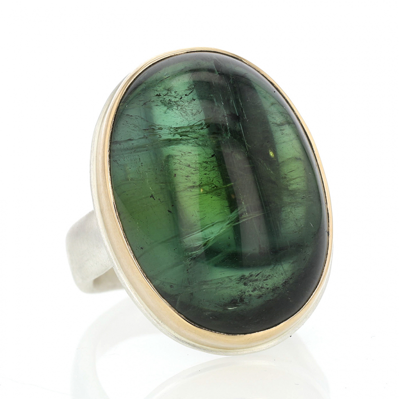 Large Vertical Oval Green Tourmaline Ring
