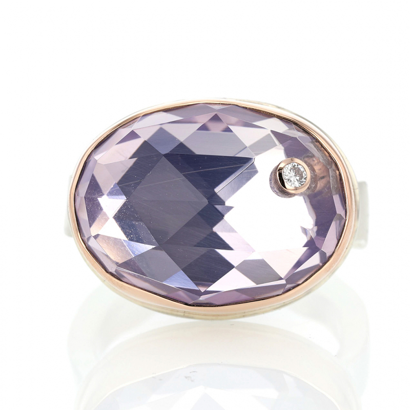 Lavender Amethyst Silver and Rose Gold Diamond Ring