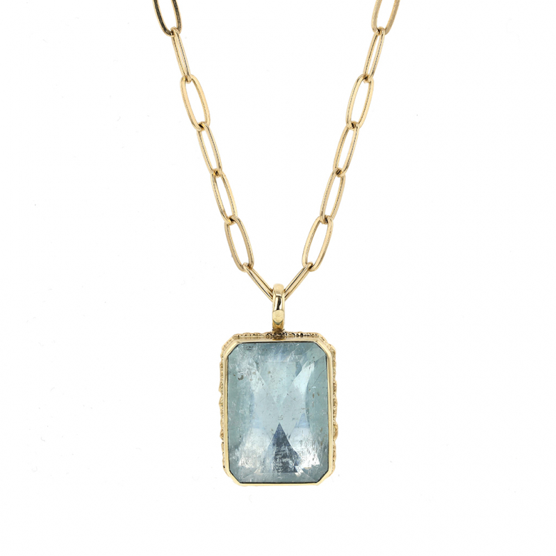 Inverted Aquamarine 14k Gold Necklace
