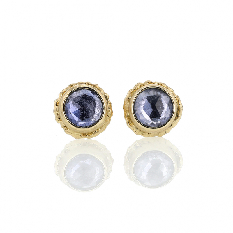 Round Blue Sapphire 14k Gold Post Earrings