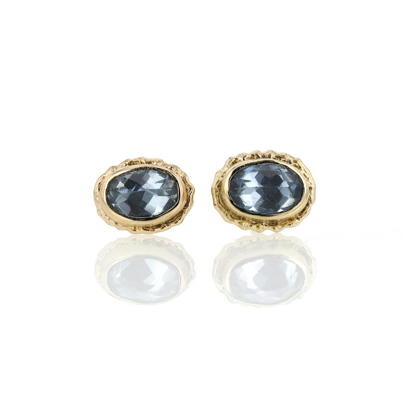 Oval Aquamarine 14k Gold Post Earrings