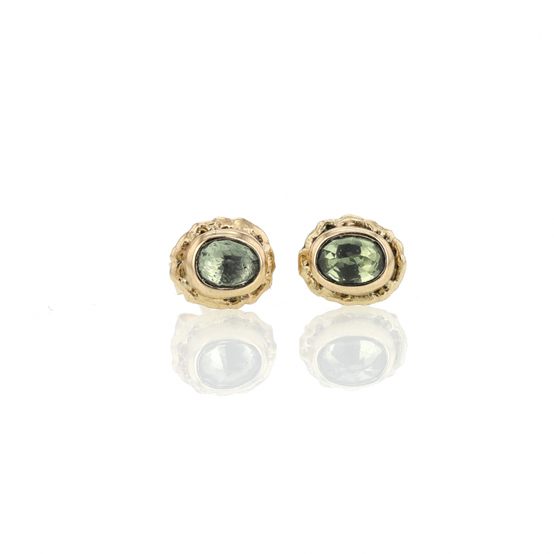 Green Sapphire 14k Gold Post Earrings