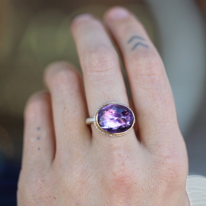 Oval Inverted Faceted Amethyst Ring