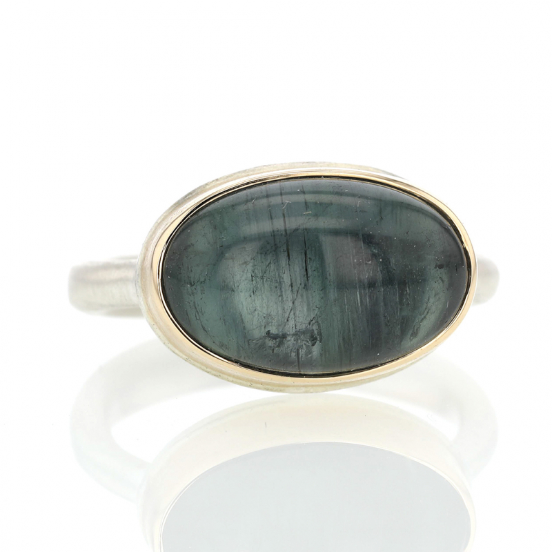 Oval Smooth Blue Green Tourmaline Ring