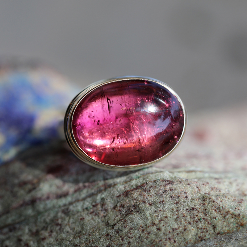 Oval Pink Tourmaline Silver and Gold Ring