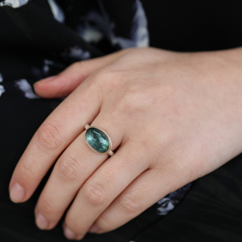 Oval Smooth Blue Green Tourmaline Ring
