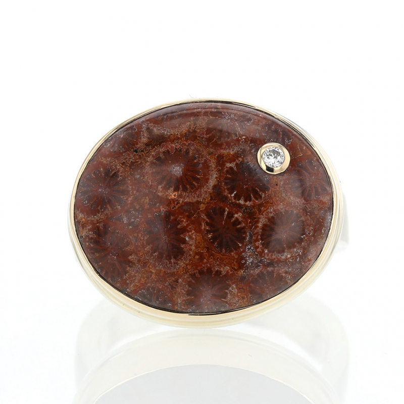 Unique Fossilized Coral with Diamond Ring