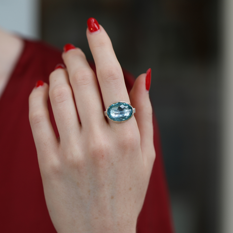 Oval Sky Blue Topaz Silver and Gold Ring