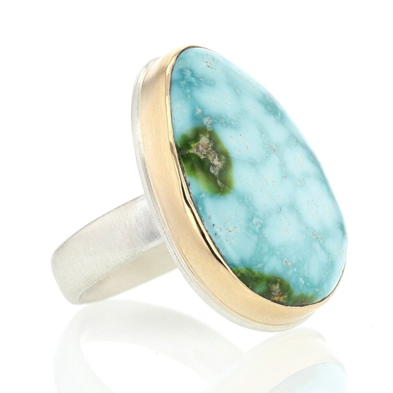 Sonorian Mountain Turquoise Silver and Gold Ring