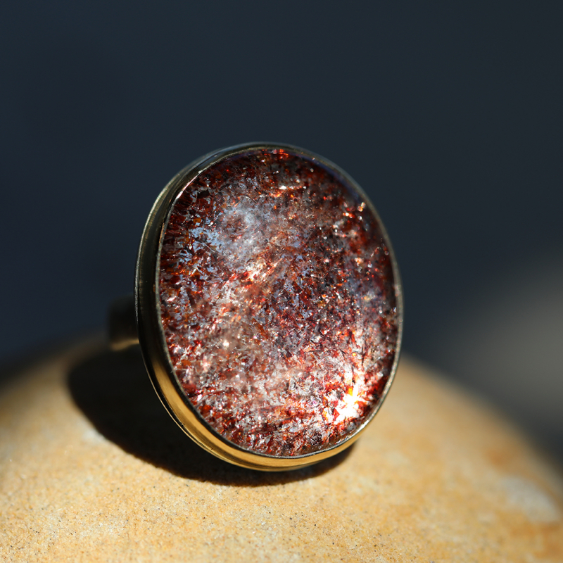 Vertical Seven Mineral Stone Silver and Gold Ring