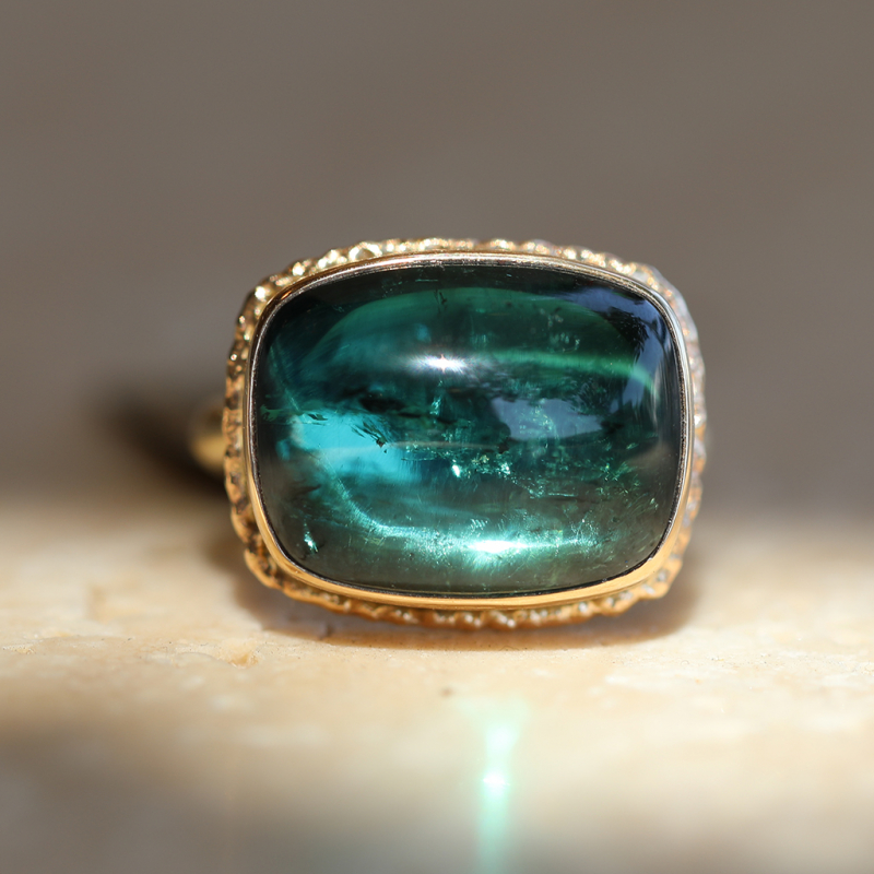 Indicolite Tourmaline Rectangle All Gold Ring