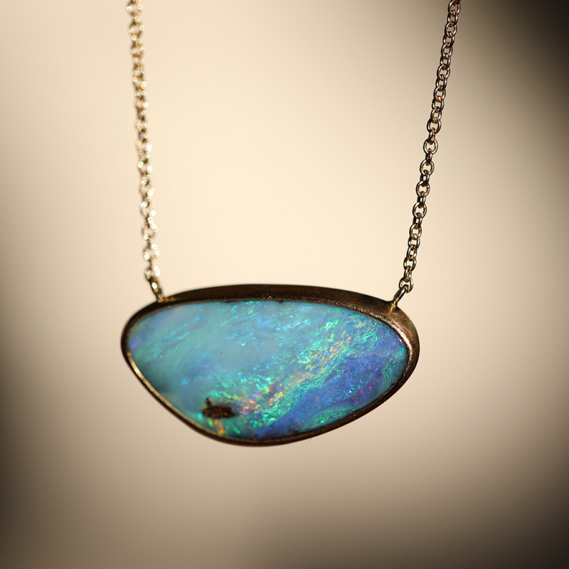 Asymmetrical Boulder Opal Silver and Gold Necklace