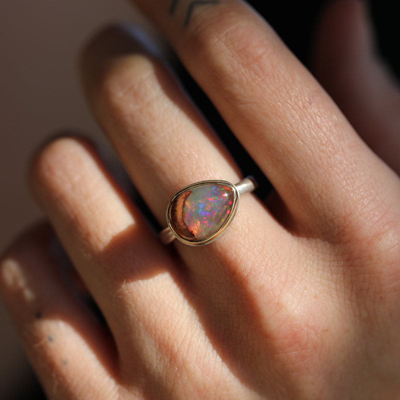 Small Asymmetrical Mexican Fire Opal Ring
