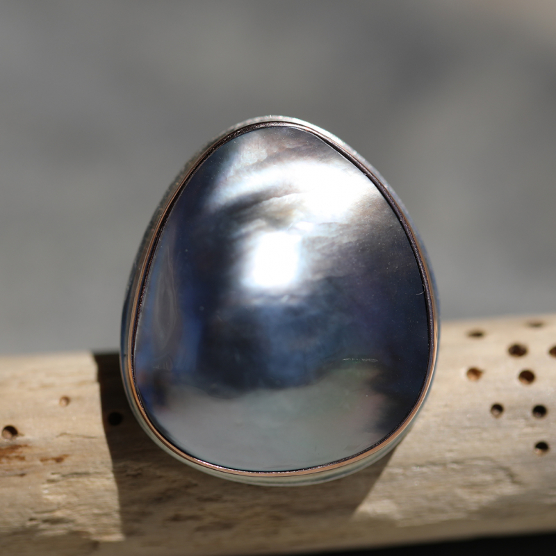 Large Asymmetrical Tahitian Mabe Pearl Ring