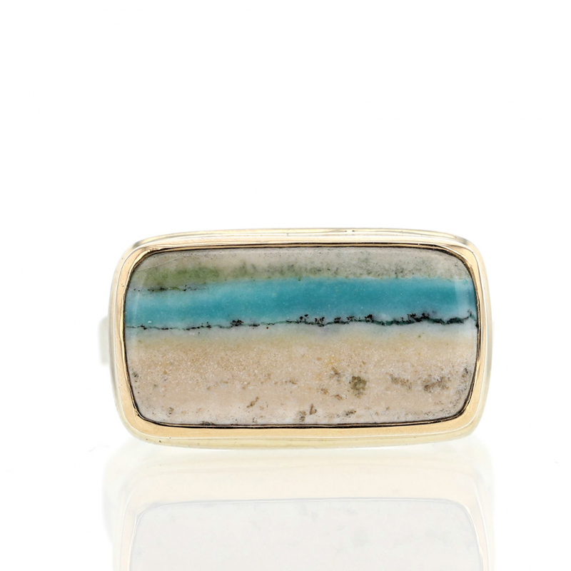 Indonesian Blue Opal Silver and Gold Ring
