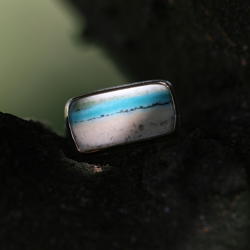 Indonesian Blue Opal Silver and Gold Ring