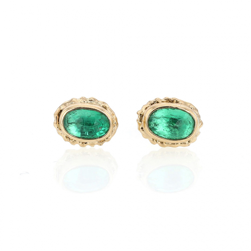 Colombian Emerald Gold Post Stud Earrings
