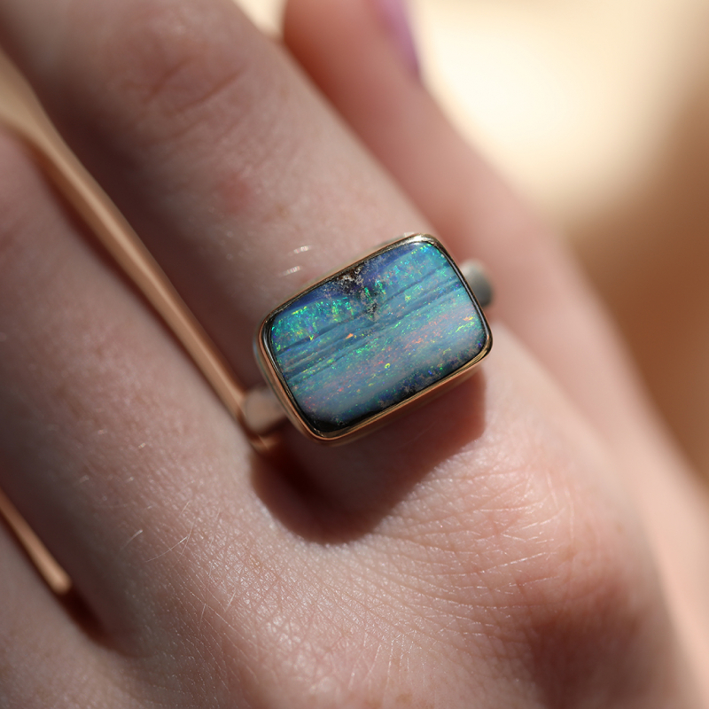 Dreamy Small Rectangular Boulder Opal Ring