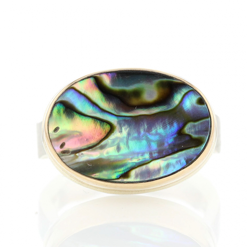 Oval Abalone Silver and Gold Ring