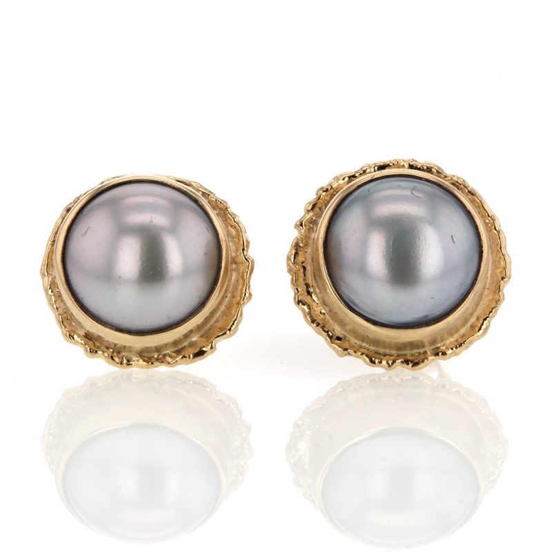 Jamie Joseph Large Round Grey Cultured Pearl Post Earrings At Large Round Grey Cultured Pearl Post Earrings