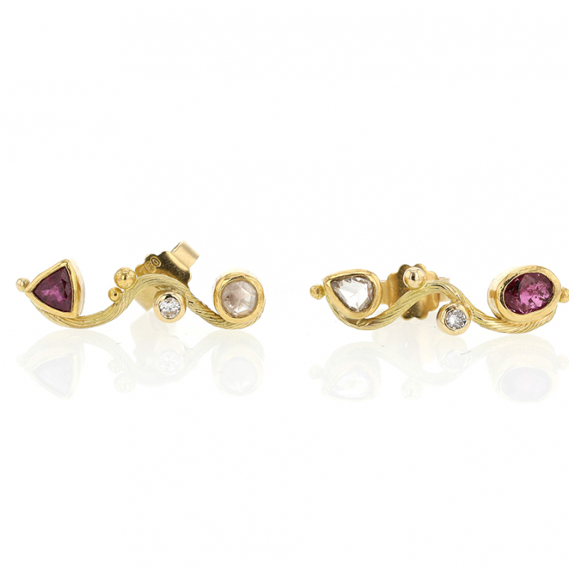 Diamond and Ruby Seafire Post Stud Earrings
