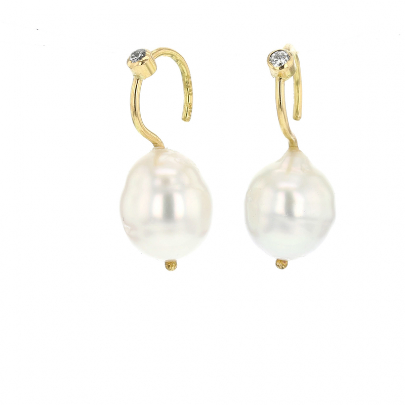 South Sea Pearl 18k Gold Earrings with Diamond Accent
