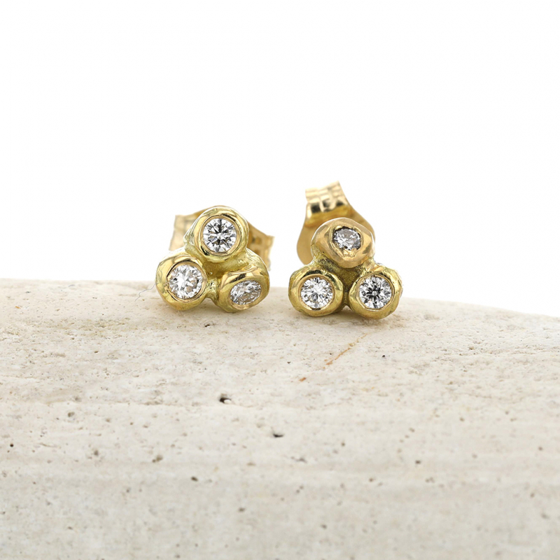 Teeny Sea Anemone Diamond Gold Post Stud Earrings