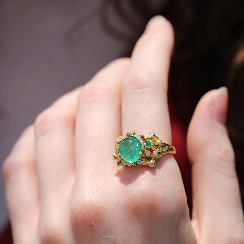 Emerald Ring with Diamond and Emerald Accents
