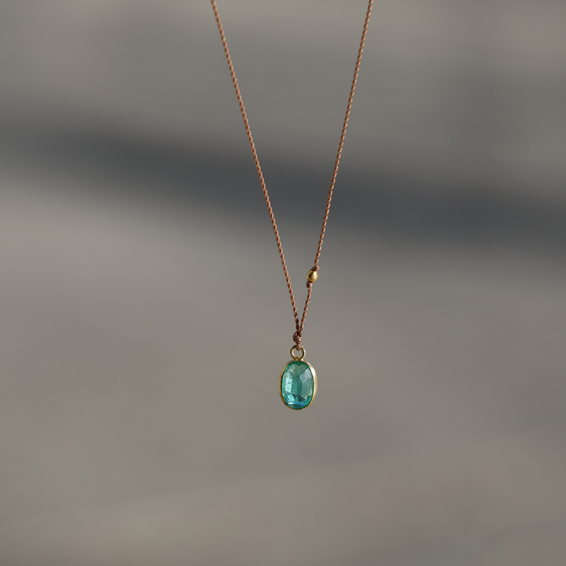 Emerald 18k Gold Nylon Cord Necklace