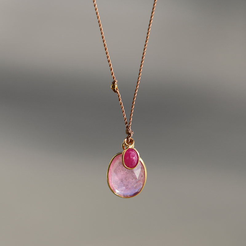 Tourmaline and Ruby 18k Gold Nylon Cord Necklace