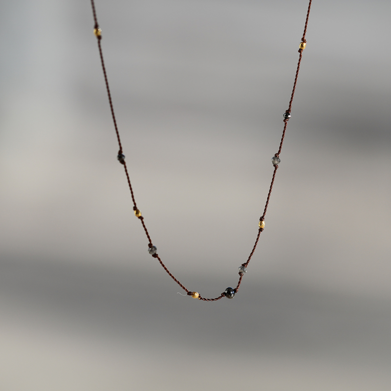 Mixed Diamond 18k Gold Nylon Cord Necklace