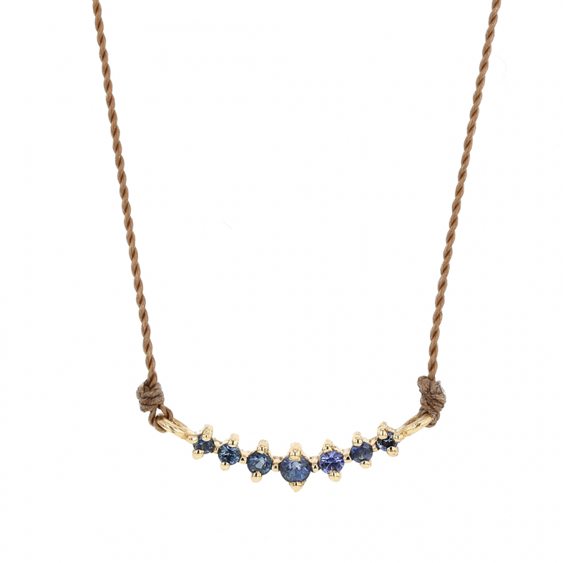 Curved Sapphire 14k Gold Nylon Cord Necklace