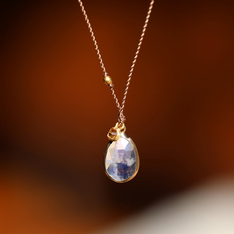 Rainbow Moonstone Gold with Cognac Diamond Necklace