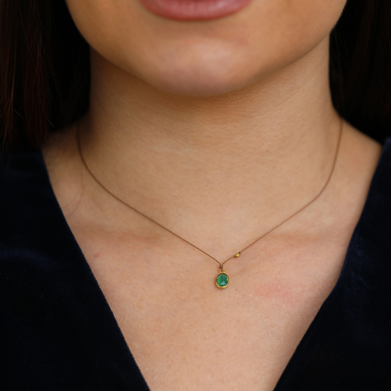 Emerald 18k Gold Nylon Cord Necklace