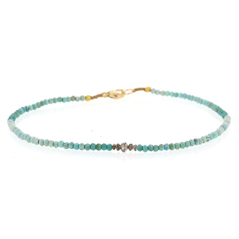 Sleeping Beauty Turquoise and Cognac Diamond Beaded Bracelet