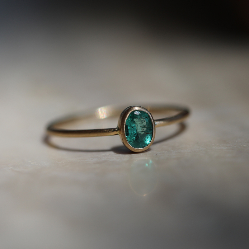 Small Oval Emerald 14k Gold Ring