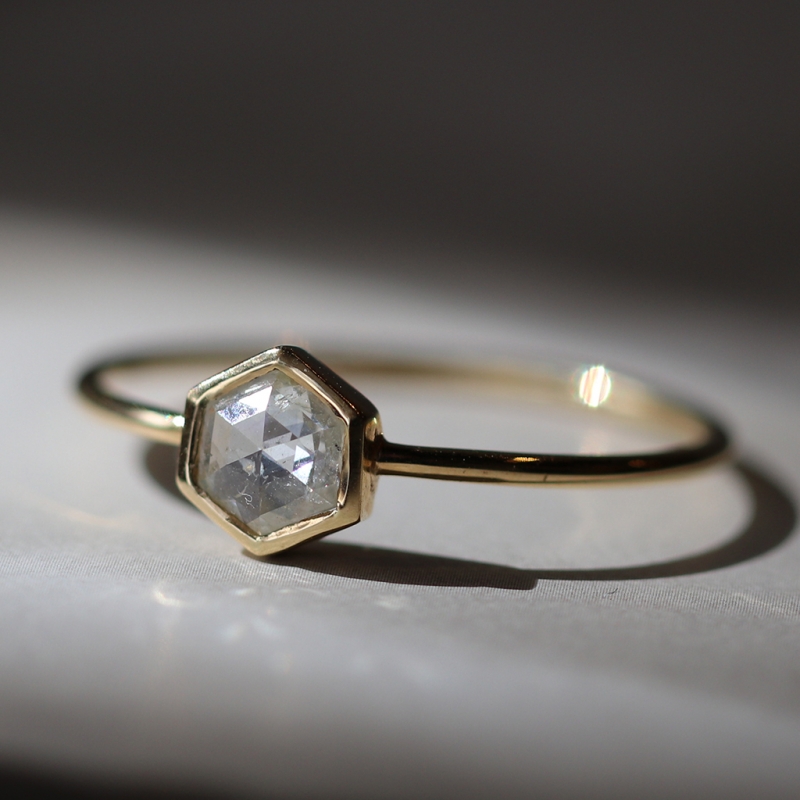 18k Hexagon Diamond Ring