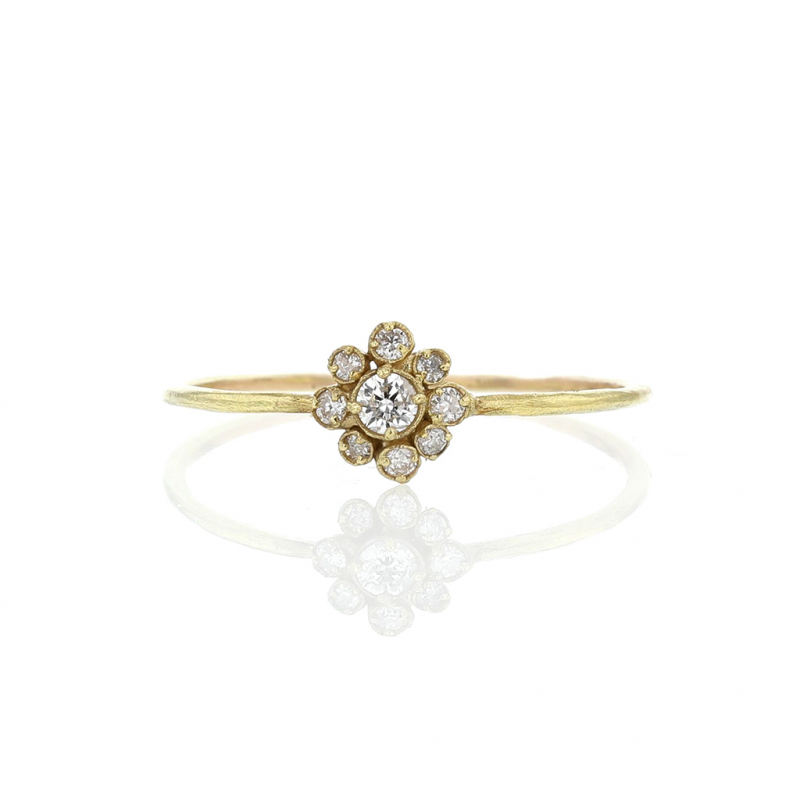 Diamond Flower Yellow Gold Ring