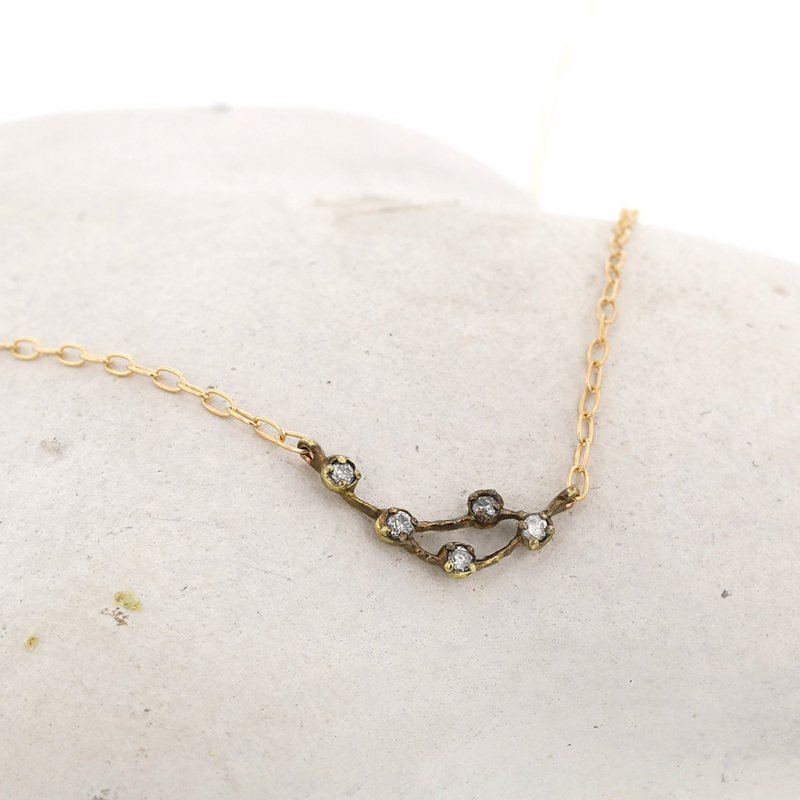Yellow Gold Five Diamond Necklace
