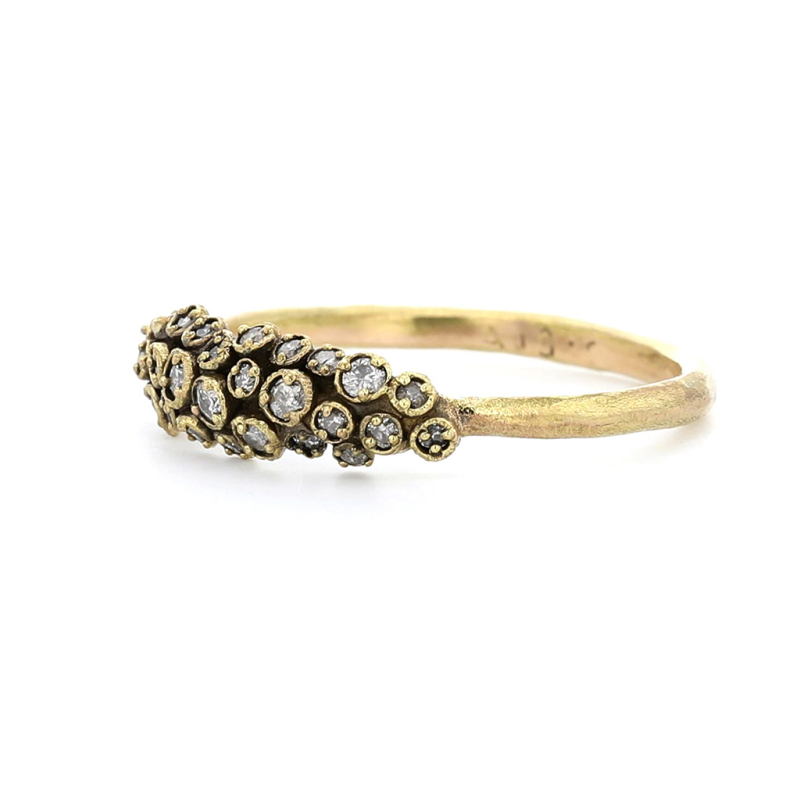 Rounded Diamond Cluster Yellow Gold Ring