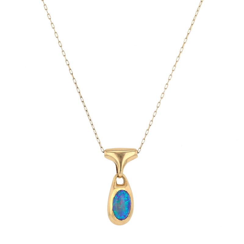 Black Opal Gold Locket Necklace